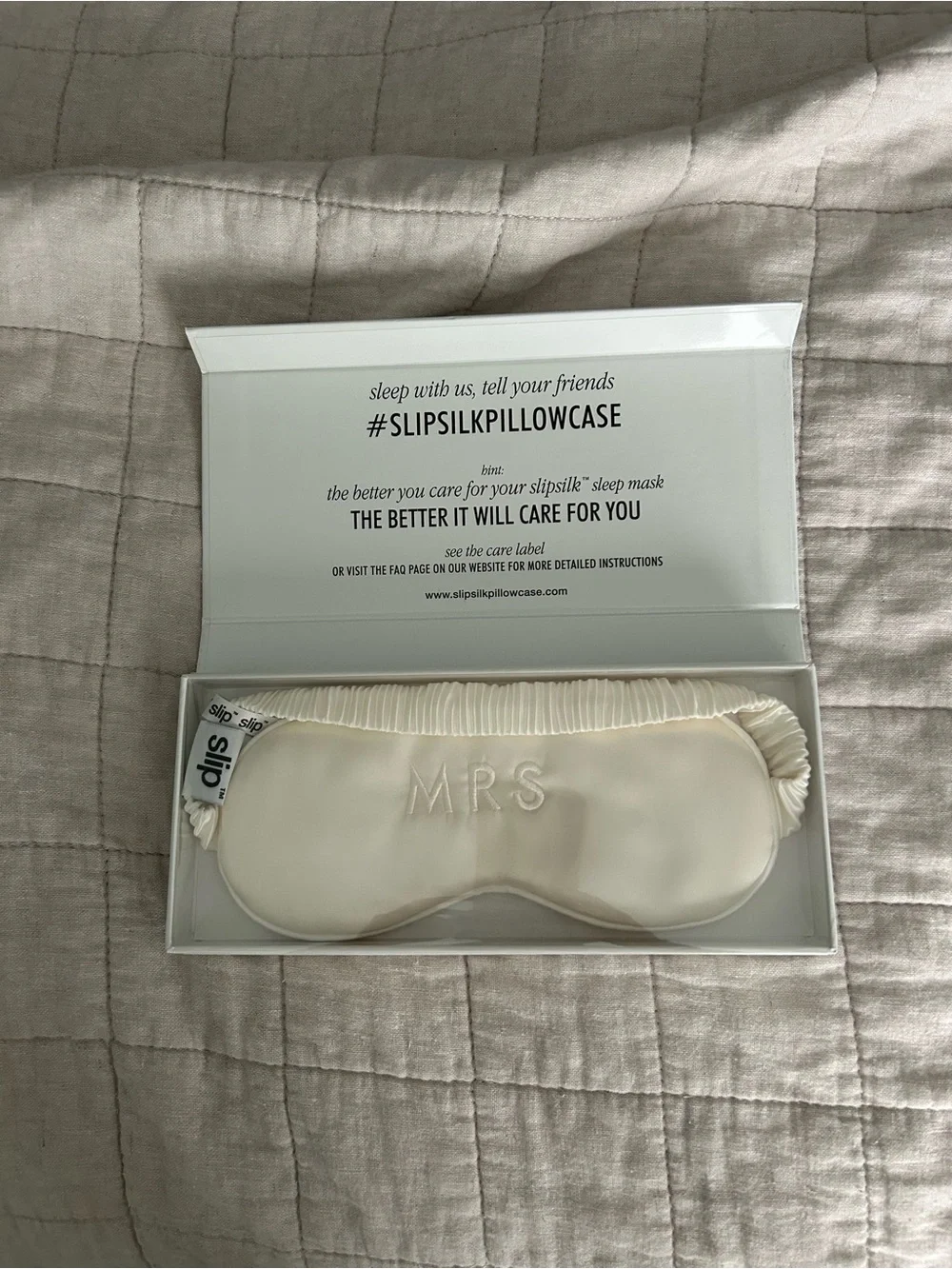 BRAND NEW slip Cream Silk Sleep Mask with MRS Embroidery